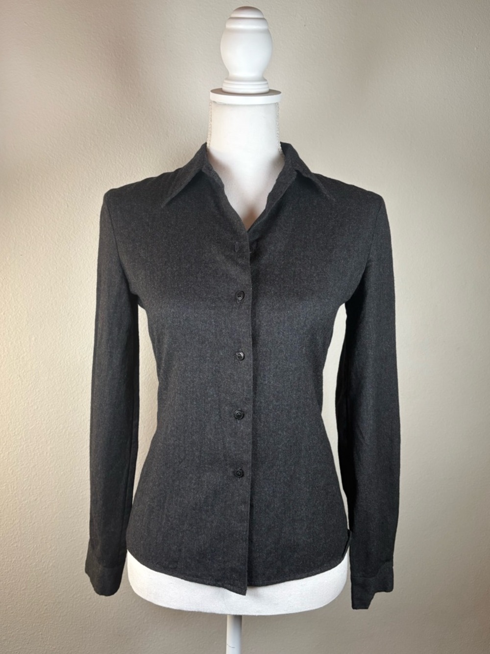 miu miu charcoal wool tailored button up blouse italy